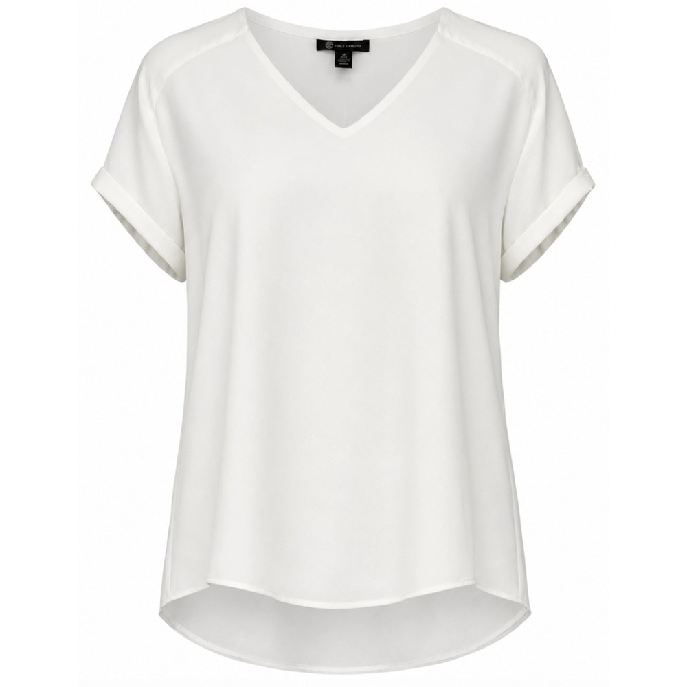 Versona Zone 1/3 V-Neck Top Women Medium Bright White Fully Lined Woven‎ Blouse
